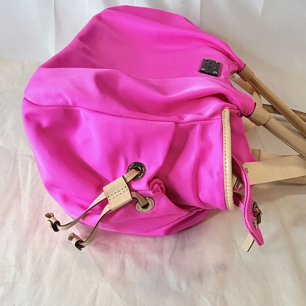 Kate Spade NY Classic Nylon Stevie Pink Beige Logo Diaper Bag Tote Travel EUC
